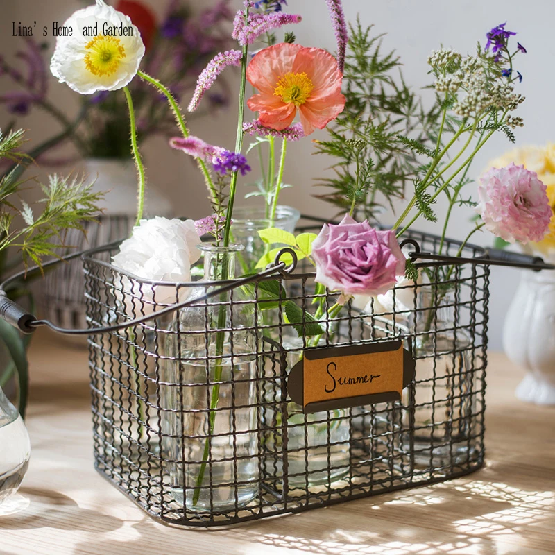 3 compartments handcrafted retro antique wire storage basket (4)