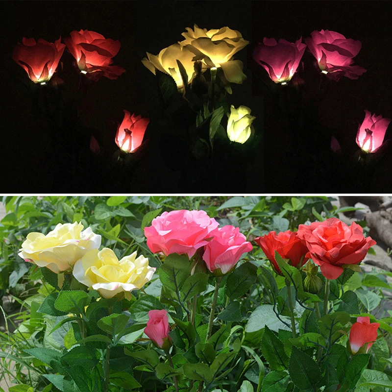 3 светодиодный светильник на солнечных батареях с розами для сада, уличное праздничное украшение