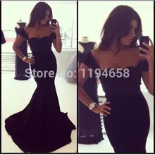 2016 Sexy Lady New Fashion Classic Schatz Weg Schulter Schwarz Für Parteien Meerjungfrau Bodenlangen Pageant Abendkleider