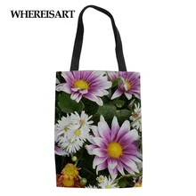WHEREISART Женская хозяйственная сумка белая хризантема Печать холст большие девушки многоразовые портативные сумки Сумка экологичные продукты