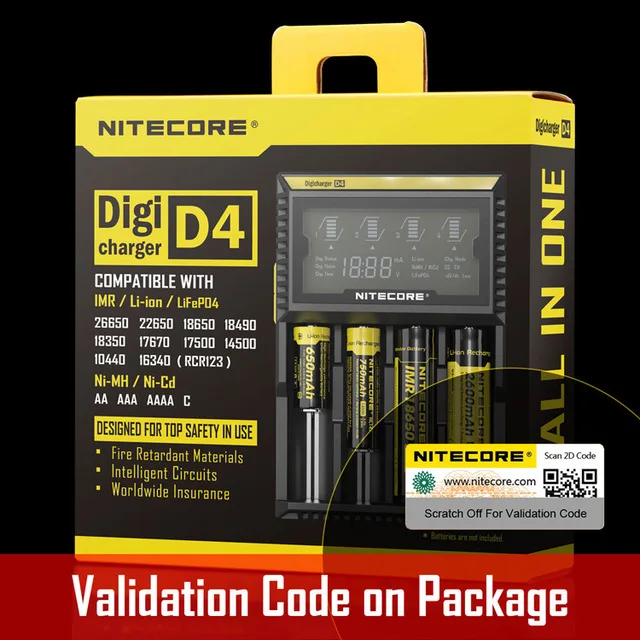 

Original Nitecore D4 18650 Battery Charger with LCD Screen For IMR Li-ion LiFePO4 Ni-MH Ni-Cd Charging 26650 18650 14500 etc.