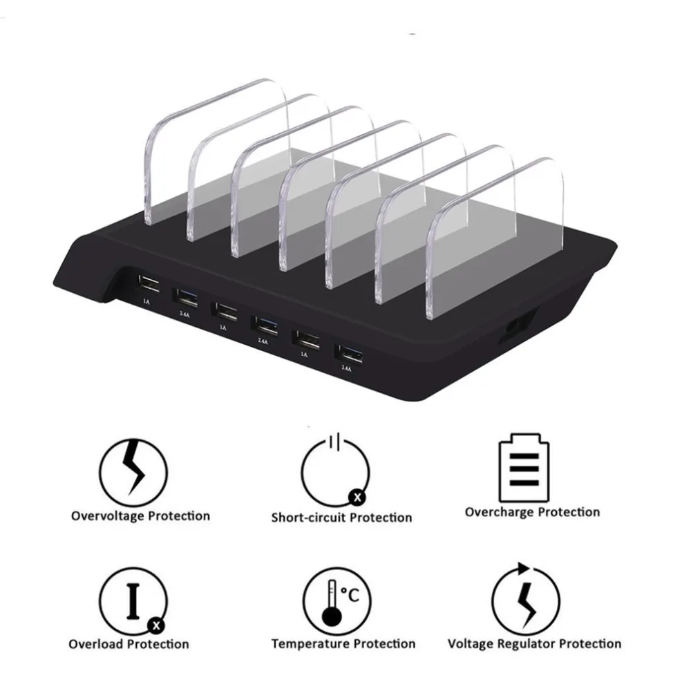 6 port USB charger holder Multi function mobile phone charging stand 5V 2.4A 6 Port USB charger