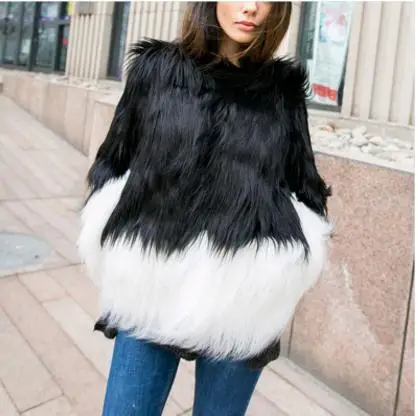 

2019 Women Spring & Autumn Fur Jackt Large Size Casual Female Mixed Color Fake Fur Outwears Ladies Man-Made Fur Coats S/6Xl K546