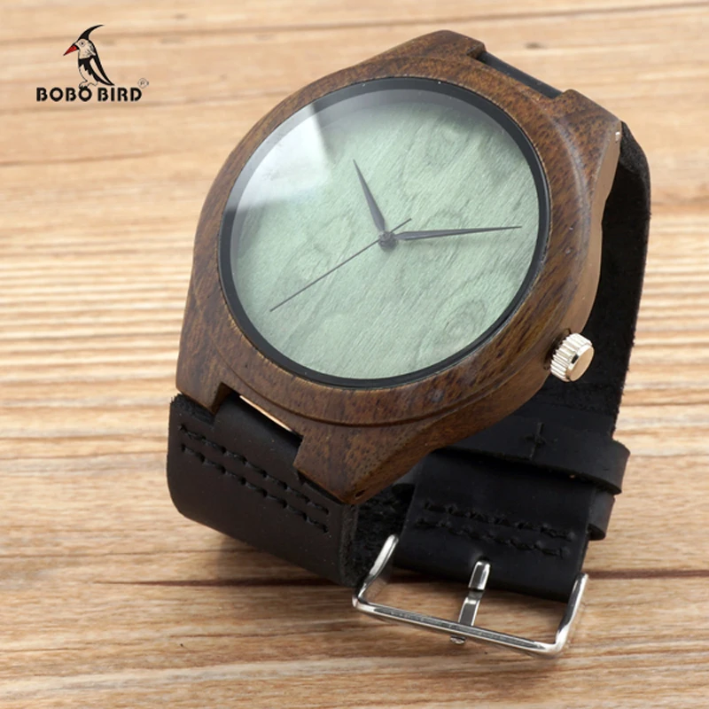 2017 Brand BOBO BIRD Black Wood Watch Men Leather Band Luxury Gift Watches relogio masculino C-F04