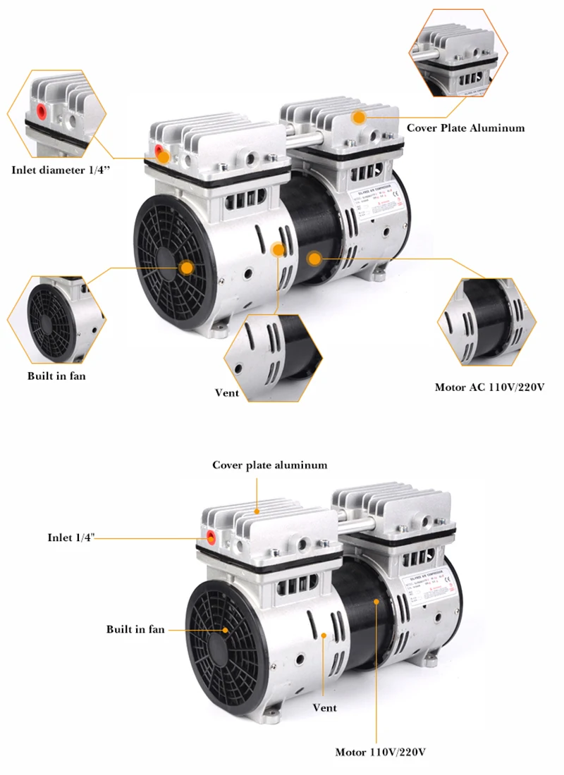 HYW-550 AC110/220 v 550w двухцилиндровый поршневой компрессор, насос с 67л/мин