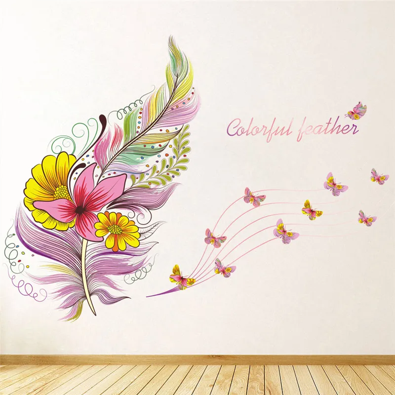 colorful feather butterfly wall sticker decal art feather home decor