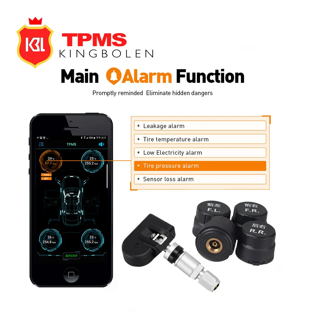 

VC601 TPMS Wireless Smart Car TPMS Bluetooth 4.0 Auto Tyre Tire Pressure Monitoring System 4 Sensors for iOS Android App