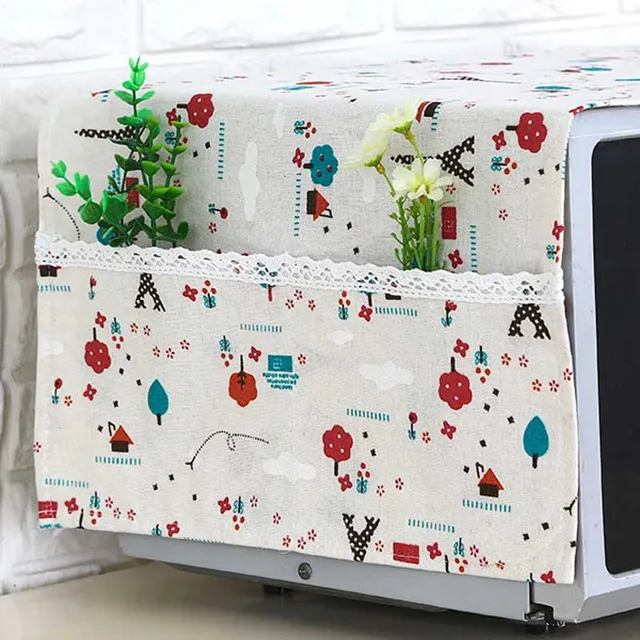 Best Offers 35*95cm Microwave Oven Dustproof Cover With Pockets Cloth Microwaves Protector Covers MYDING
