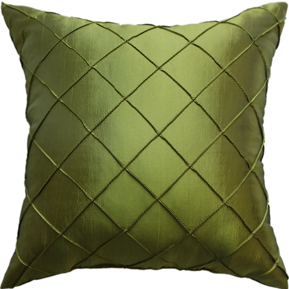 Free shipping Handcraft Diamond Pintuck Faux Silk Cushion Cover in Green Color p2825 | Дом и сад