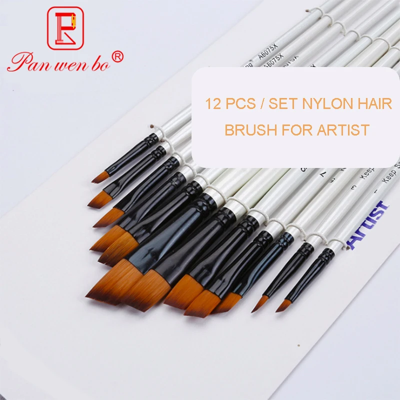 US Art Supply Halloween Face Paint 12-Piece Long Handle Premium Nylon Hair Brush