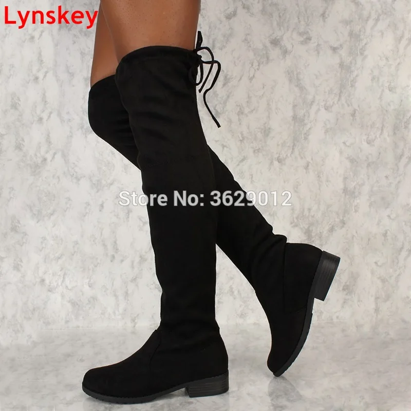 Low Heel Over the Knee Boots for Women Fashion Thigh High Boots Autumn Shoes Black Grey Wine-red