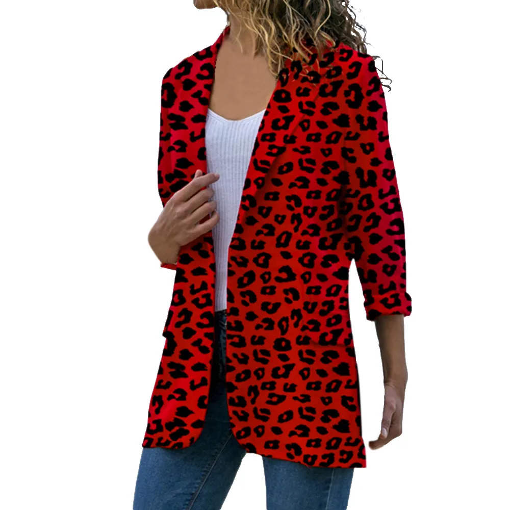 

Hxroolrp Womens Leopard Coat Open Front jaqueta Autumn Winter Slim Overcoat Girl jaquetas feminino chaqueta mujer C4