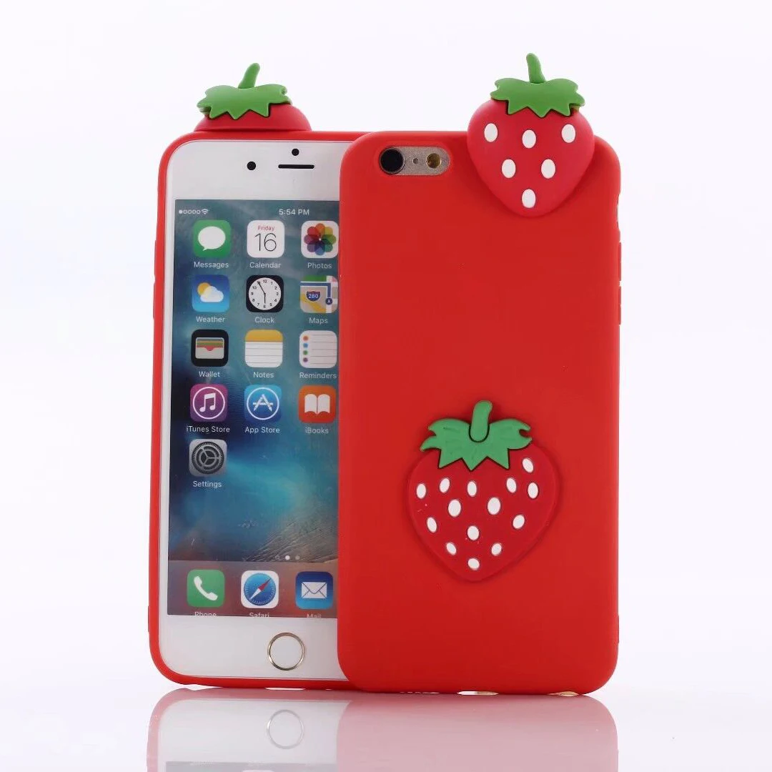 3D Силиконовый мягкий чехол для iPhone 5 5S SE 6 6S 7 8 Plus X XR XS Max кукольный чехол - Цвет: Strawberry