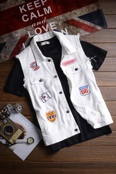 

2018 Men's and women's denim waistcoat, Korean version, sleeveless waistcoat, slender white denim vest, vest jacket