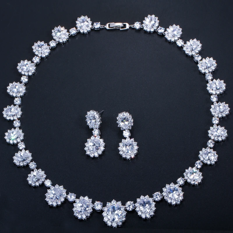 ThreeGraces African Design Costume Jewelry White Gold Color Blue Crystal Stone Bridal Necklace Earrings Set For Wedding JS040|necklace earring