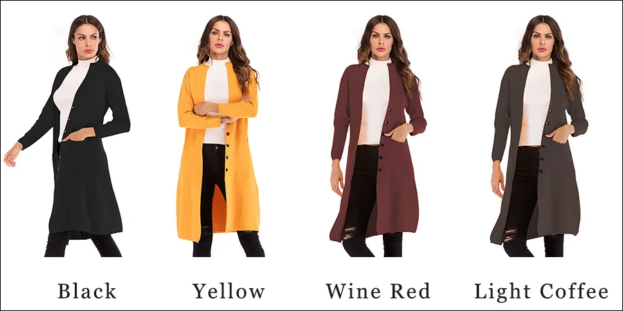 Gladiolus New 2018 Casual Autumn Winter Sweater Women Long Sleeve Button Pocket Knitted Long Cardigan Women Jumper Sweater Coats (23)