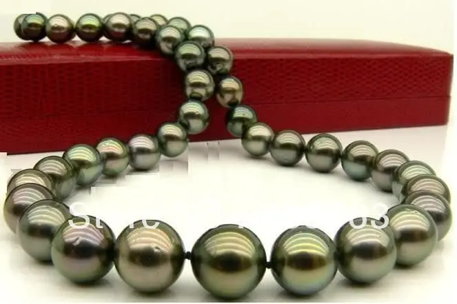 

HOT N6 HUGE NATURAL TAHITIAN PERFECT ROUND AAA BLACK PEARL NECKLACE 18