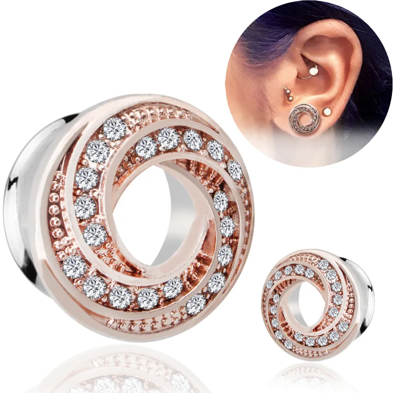 

1Pair Plugs and Tunnels Stainless Steel Zircon Crystal Ear Expanders Stretcher Plug Tunnel Earring Gauges Body Jewelry Piercings