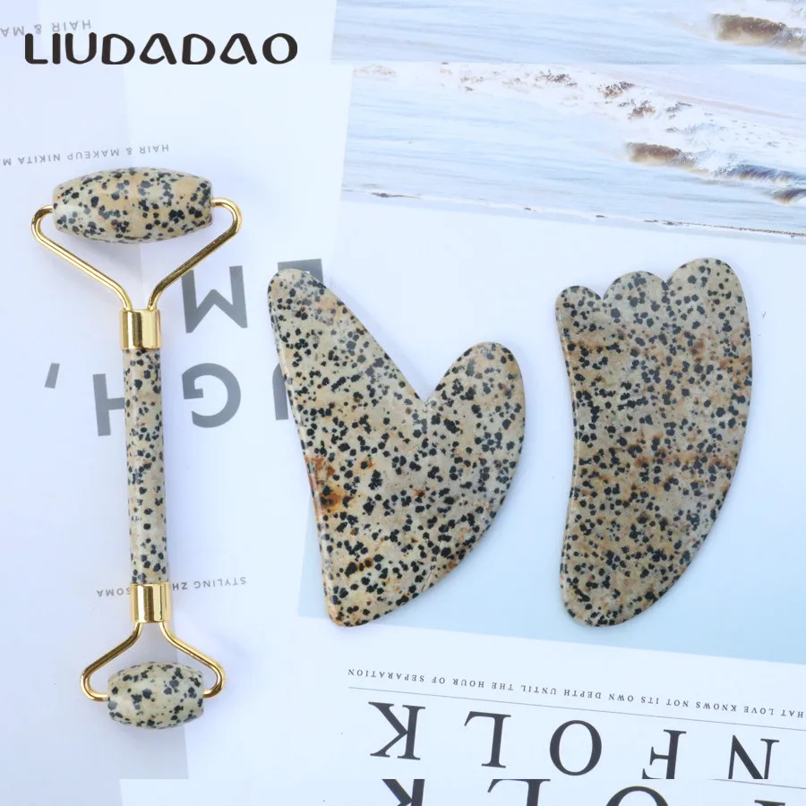 3 шт. набор нефритовые массажные ролики Dalmation Jasper beauty Guasha Wands уход за кожей гладкие каменные ролики для женщин Здоровье ролик для релаксации