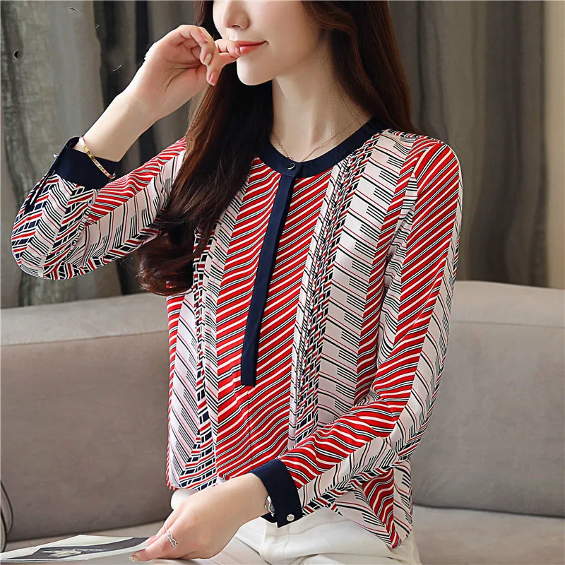 Autumn Long Sleeve Striped Chiffon Blouse Shirt Fashion Woman Blouses OL Blouse Women Tops Blusa Feminina Shirt 1141 40