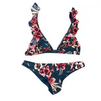 

fashion Ladies' printed swimsuit suit high-waisted split swimsuit off-shoulder backless swimwear underwear set 40mr18