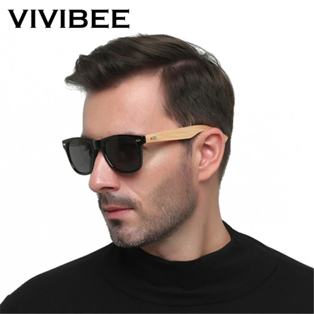 VIVIBEE мужские и женские солнцезащитные очки из натурального бамбука UV400 ретро