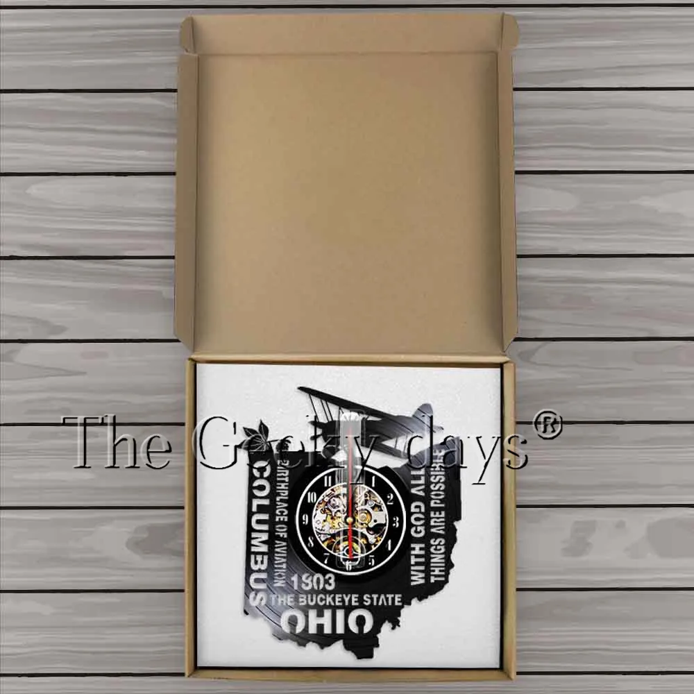 С God все вещи возможны Buckeye State Ohio винтажные 3D настенные часы виниловая запись