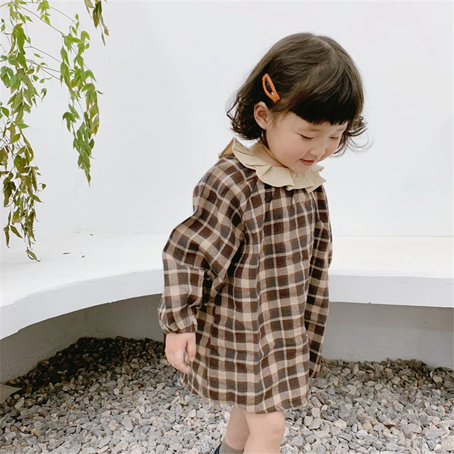 

1 2 3 4 5 Years Old Spring New Kids Dresses for Girls Children Plaid Dress Korean Doll Mini Dress New Year Costume Baby Clothes