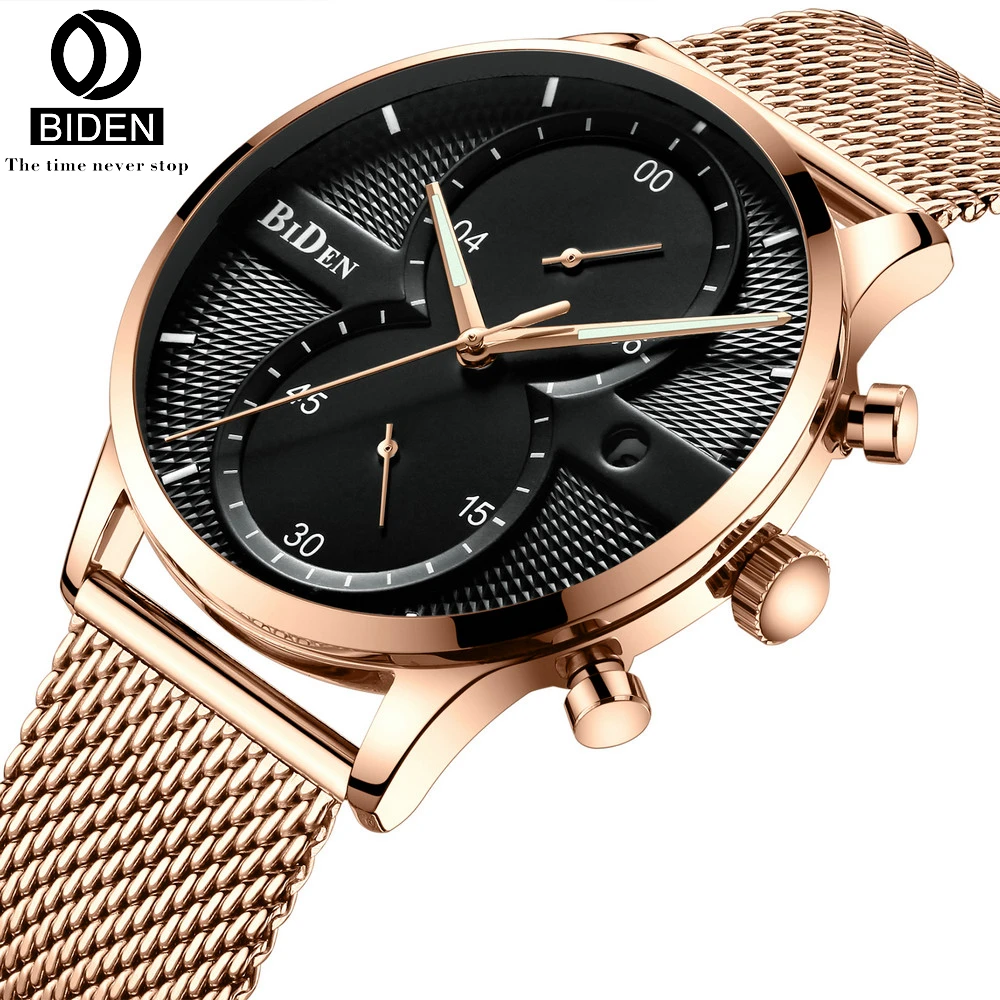 

Top Brand Luxury BIDEN Mens Watches Waterproof Chronograph Sport Military Men Watch Stainless Steel Quartz Male Clock Gift