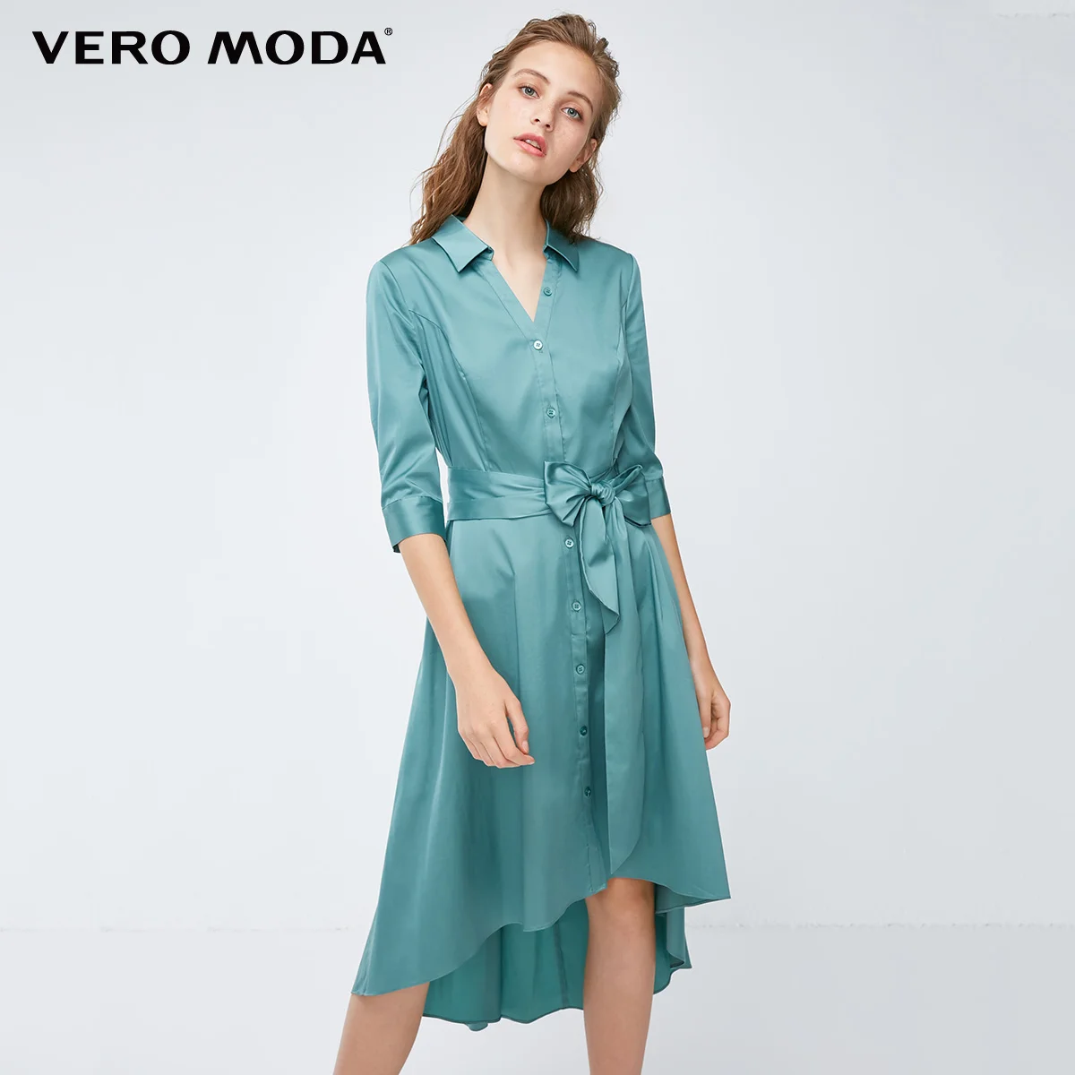 Vero Moda платье-рубашка с v-образным вырезом и рукавами три четверти | 31837C519 - Цвет: Seaweed green