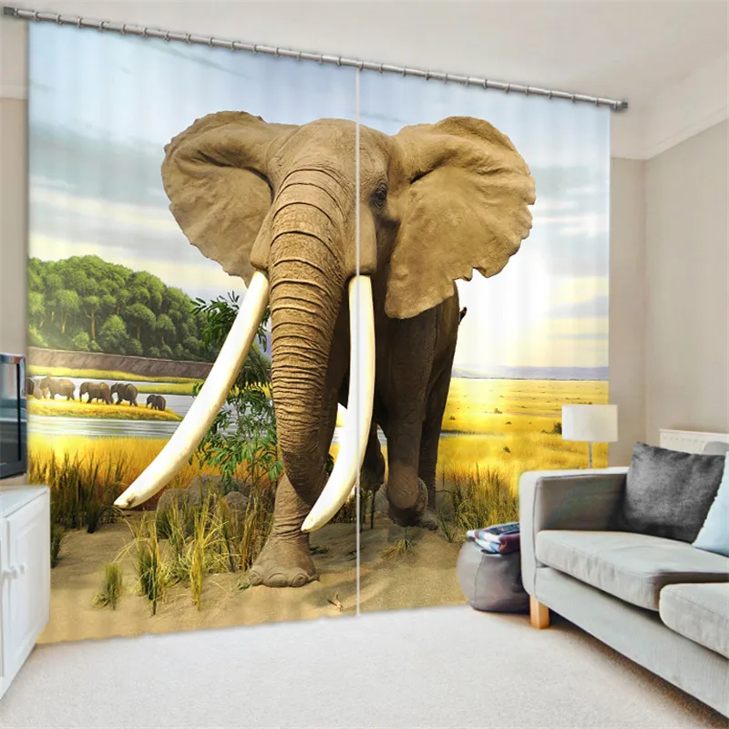 Animal Elephants 3D Painting Blackout Curtains Office Bedding Room