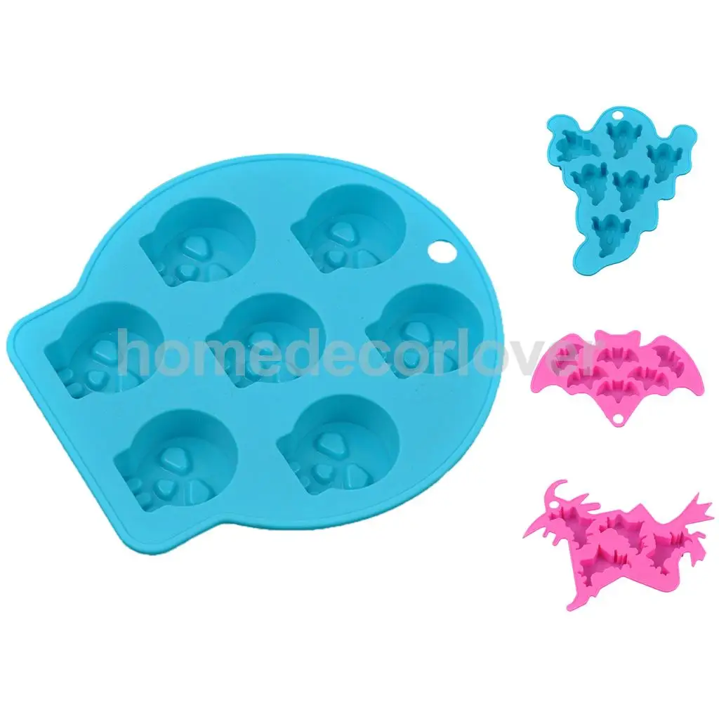 MagiDeal 4 Type Novel Silicone Sculpt Skull, Ghost, Bat, Witch Mold Fondant Chocolate Cake Decorating Baking Mold Safe for Oven