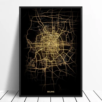 

Beijing City Light Maps Custom World City Map Posters Canvas Prints Nordic Style Wall Art Home Decor