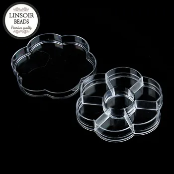 

High Quality Flower Shape 7 Cell Plastic Jewelry Box White Clear Ring Earrings Display Storage Boxes Beads Carring Cases F3515