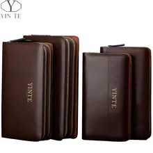 YINTE Men Clutch Wallet Business Leather Men Purse Leather Clutch Double Zipper Phone Wallet Wrist Bag Purse Card Holder T8106-5