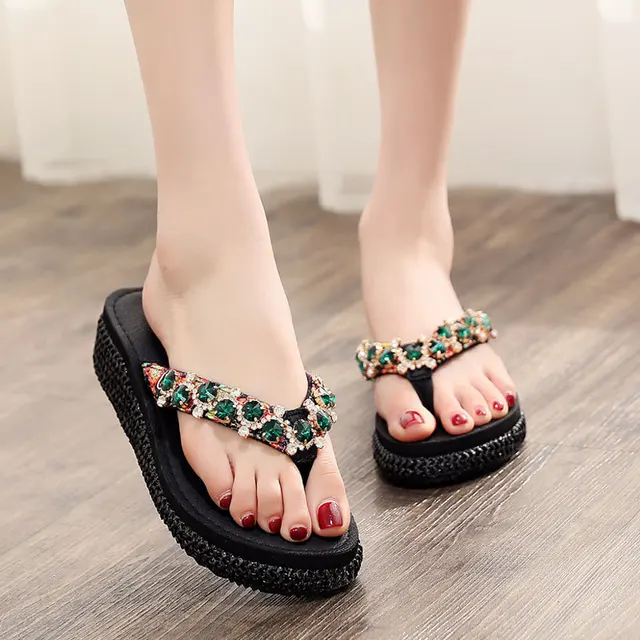 Woman Slippers Beach Flip Flops Shoes Summer Style Slides Slip- Resistant  Slippers Platform Shoe Pu Rubber crystal Casual Plain - AliExpress Shoes