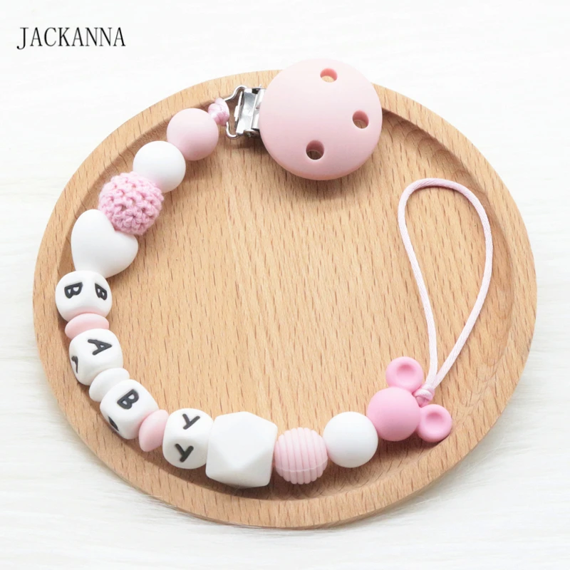 Personalized Name Baby Pacifier Clips Diy Mouse Bead Soother Clip Bpa