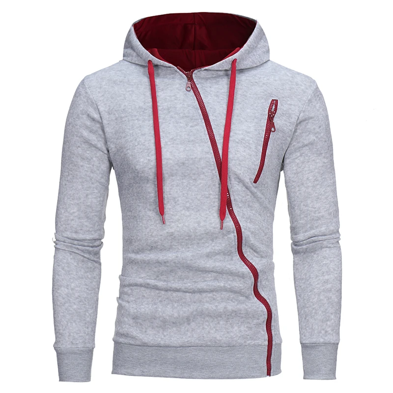 

Sportswear men Solid casual High quality Cotton Slim Hoodies fashion men Drawstring Oblique zipper Cardigan Hooded Sweatshirt