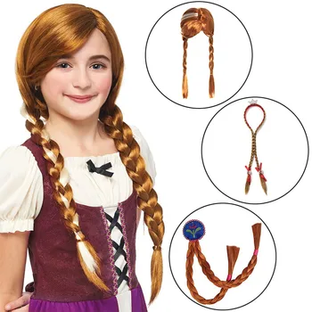 

Kids Anna Elsa Party Wig Cosplay Supplies Girl Halloween Birthday Princess Headgear Gift Synthetic Hair Braid Headband