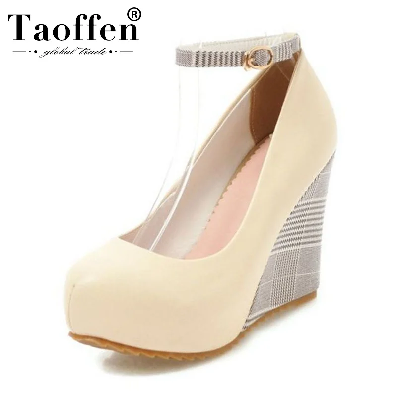 

Taoffen Metal Buckle 2019 Spring Platform Pumps Wedding Party Simple Super High Heel Shoes Women Club Party Size 33-43