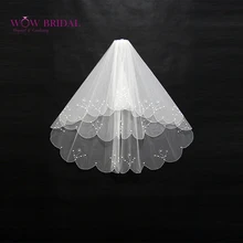 Wowbridal изящные жемчуг невесты фата три- слой кристалл картины бисером лента края органзы свадебные аксессуары
