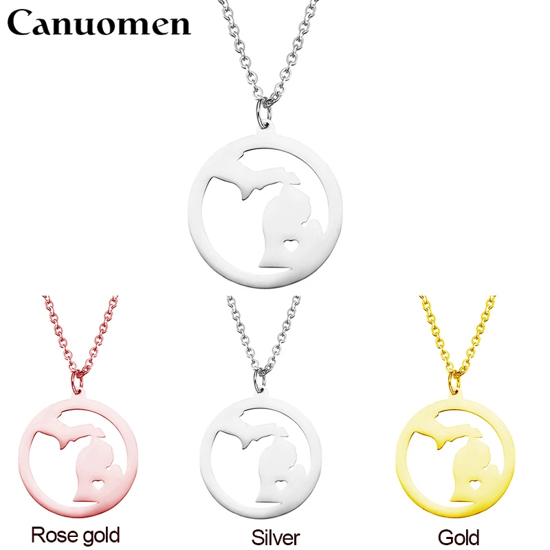 

US Map Michigan States Pendant Necklaces I Heart Michigan Charm Country Necklace Rose Gold Stainless Steel Love Hometown Jewelry
