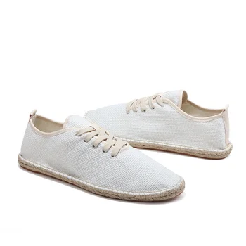 

Dwayne 2019 New National Wind Mens Shoes Handmade Linen Shoes Wild Casual Shoes Summer Breathable Fisherman Hemp Men's Flats