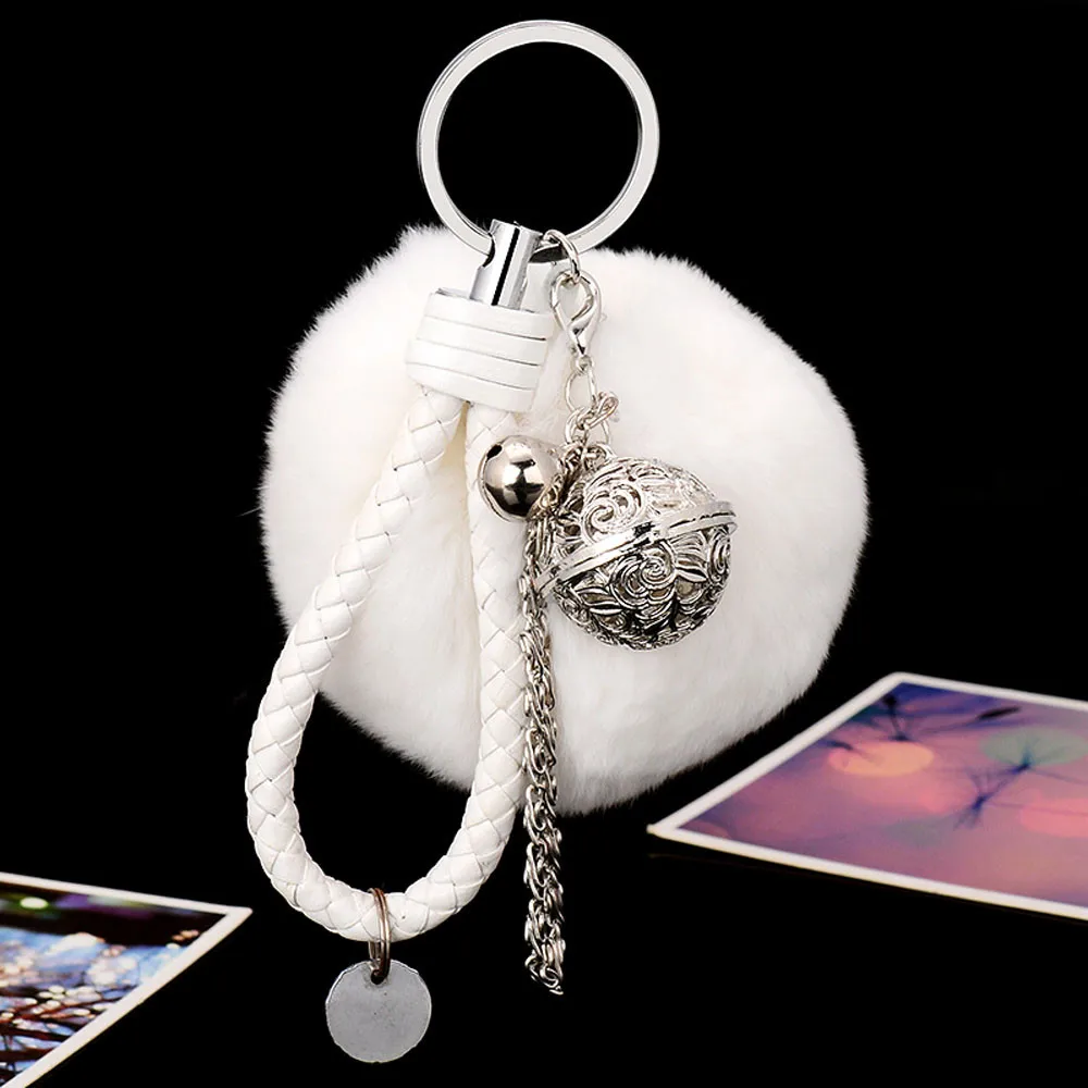 Брелок искусственный мех кролика мяч брелок для ключей шар помпон модная Маленькая подвеска с бубенчиками брелок для сумки автомобильный брелок#910