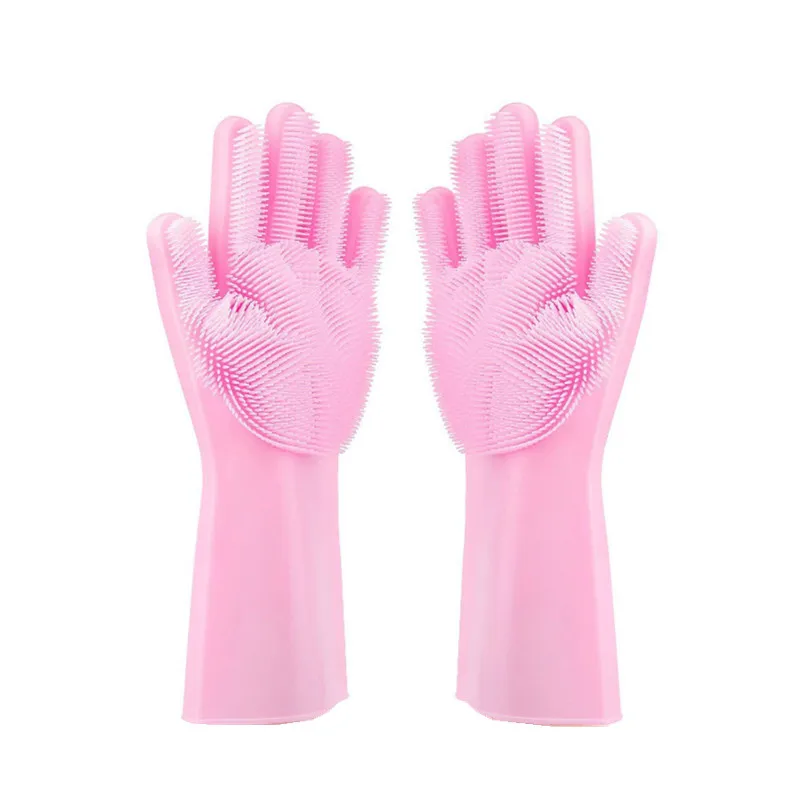 

1pair Pink Magic Silicone Dish Washing Gloves Kitchen Accessories Dishwashing Glove Household Tools for Cleaning Car Pet Brush