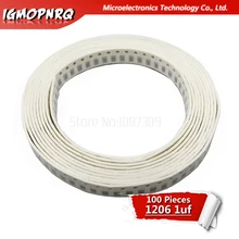 100 шт. 1 мкФ X5R ошибка 10%, алюминиевая крышка, 25В 1206 105 smd конденсатор с алюминиевой крышкой