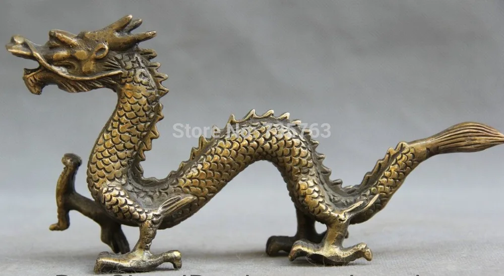 

00695 Old Chinese Fengshui Folk Bronze Zodiac Year Dragon Animal Statue sculpture
