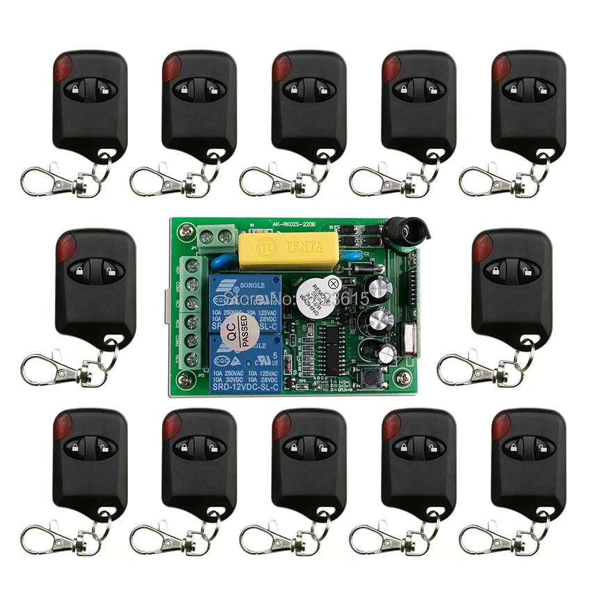 

AC220V 2CH Wireless Remote Control Switch System teleswitch 1*Receiver +12*cat eye Transmitters for Appliances Gate Garage Door