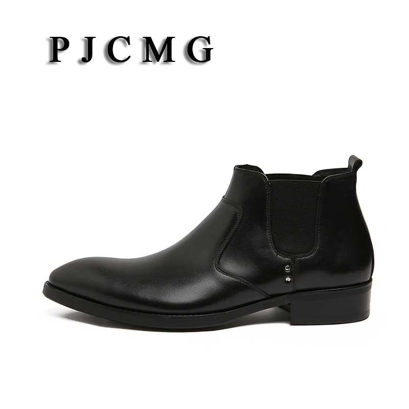 PJCMG New British Style Autumn Winter Genuine Leather Elastic Band Man's England Vantage Motorcycle High-top Boot