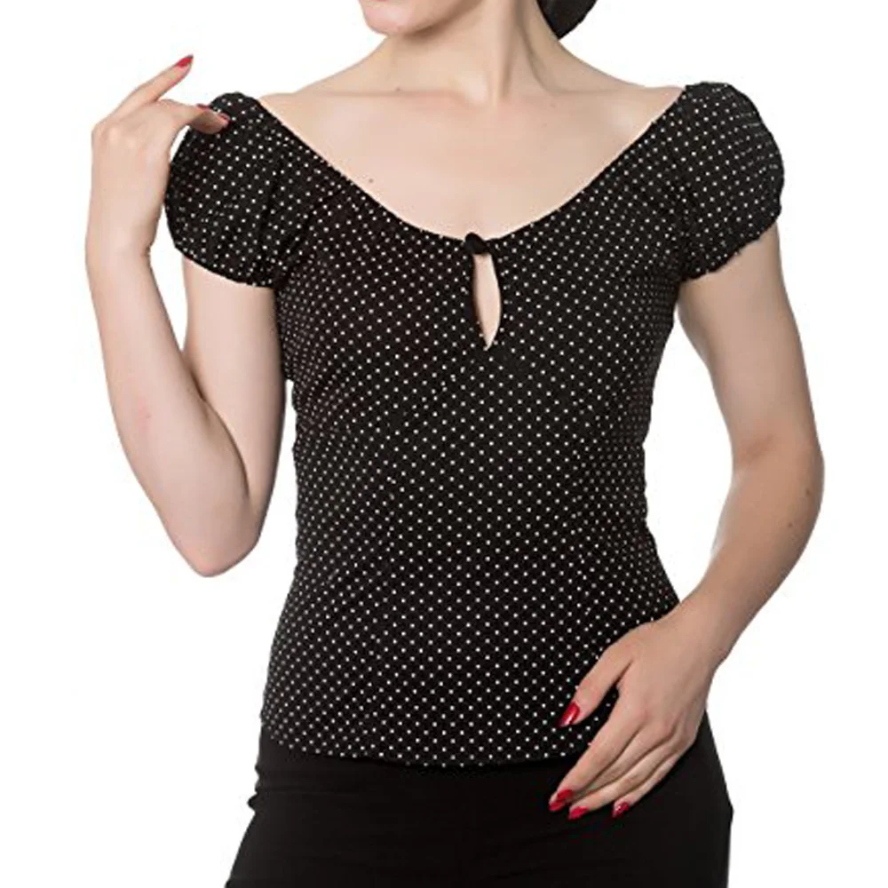 ZAFUL Summer Short Sleeves Polka Dot Print Women Vintage Shirts Plus